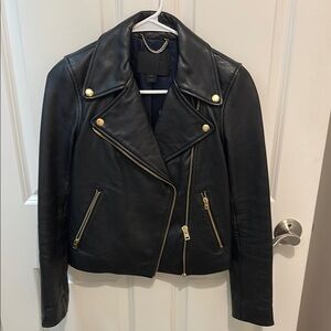 J. Crew Black Leather Moto Jacket with Gold Hardware